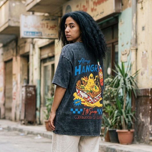 Always Hangry washed graphic tee detail — Suit Yourself Cairo
