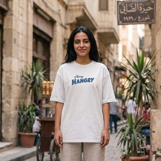 Always Hangry white graphic tee — Suit Yourself Cairo