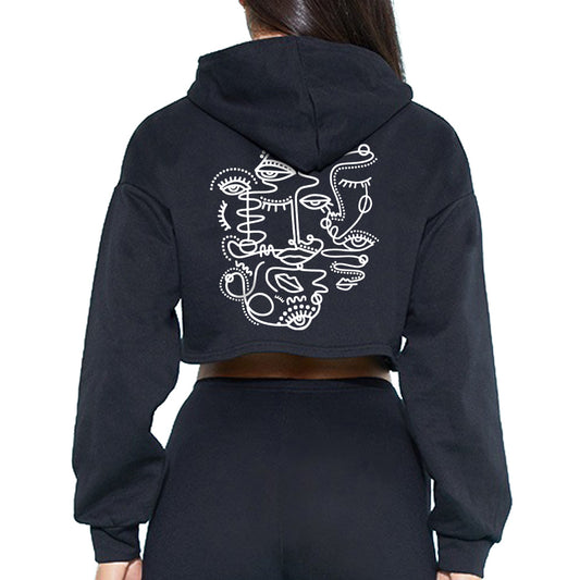 Line Art Oversized Crop Hoodie