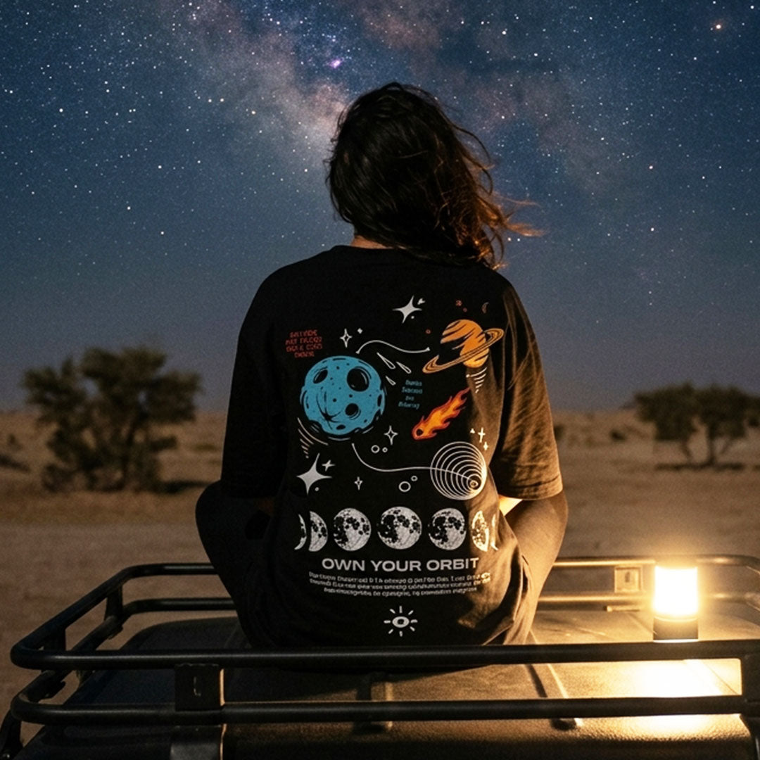 Own Your Orbit oversized t-shirt side view — Suit Yourself Egypt