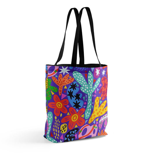 Purple Florals Allover Tote Bag