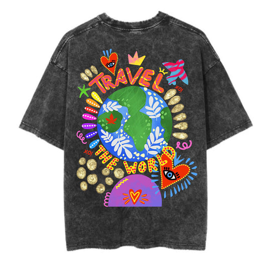 Travel Z World Washed Oversized T-Shirt