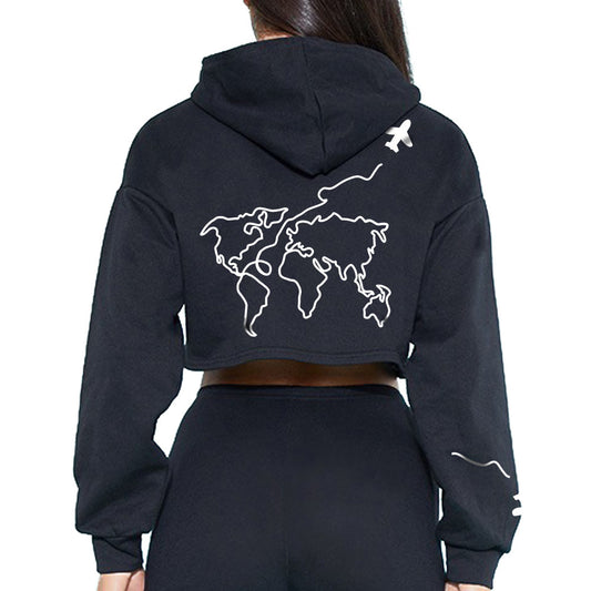 World Traveler Oversized Crop Hoodie